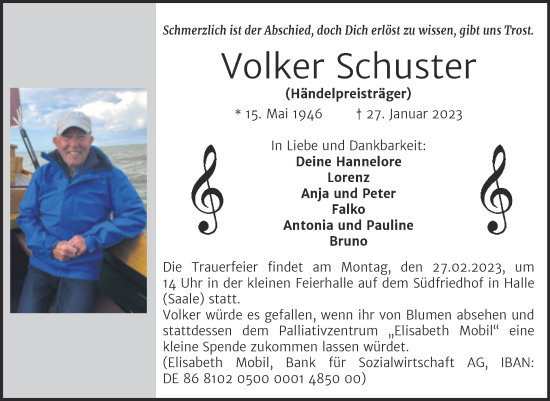 Traueranzeige von Volker Schuster von Mitteldeutsche Zeitung Halle/Saalkreis