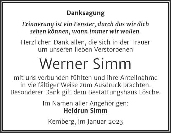 Traueranzeige von Werner Simm von Trauerkombi Wittenberg