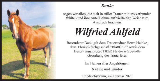 Traueranzeige von Wilfried Ahlfeld von Trauerkombi Quedlinburg