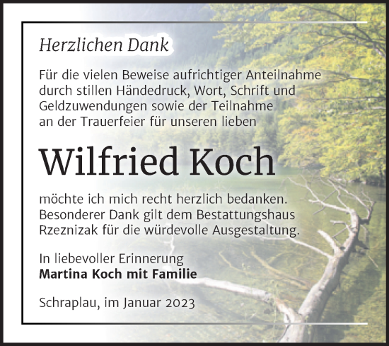 Traueranzeige von Wilfried Koch von Trauerkombi Merseburg