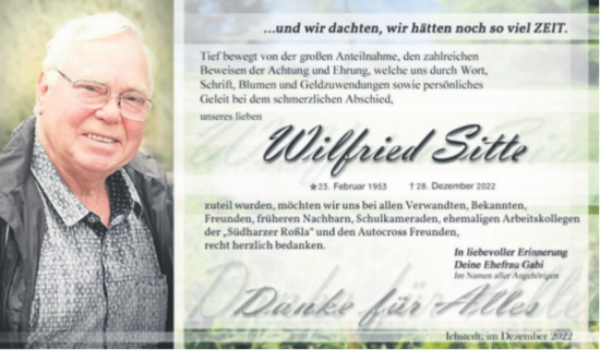 Traueranzeige von Wilfried Sitte von Trauerkombi Sangerhausen