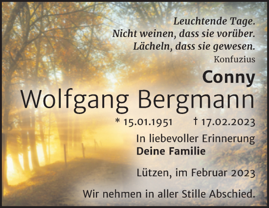 Traueranzeige von Wolfgang Bergmann von Trauerkombi Weißenfels