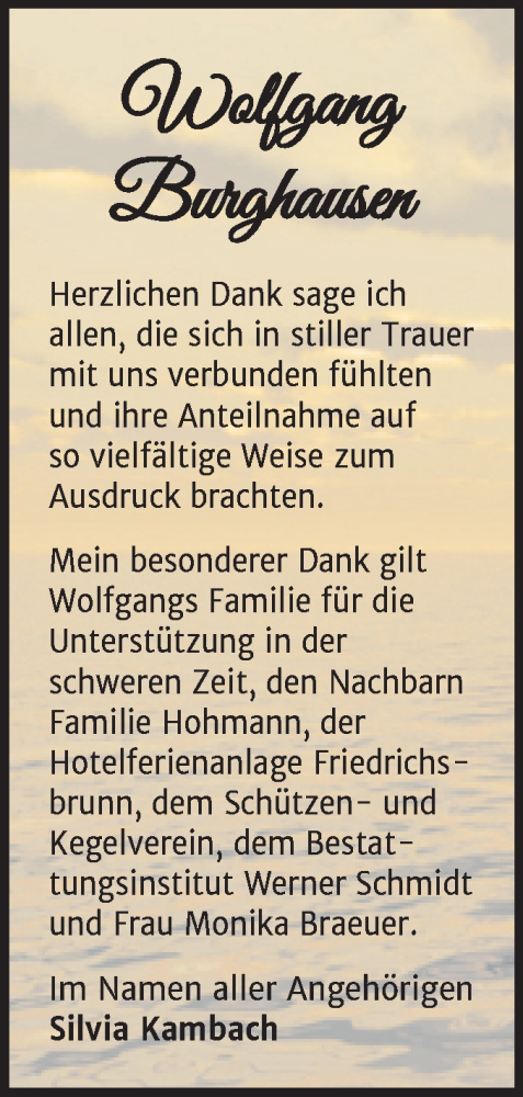 Traueranzeige von Wolfgang Burghausen von Trauerkombi Quedlinburg