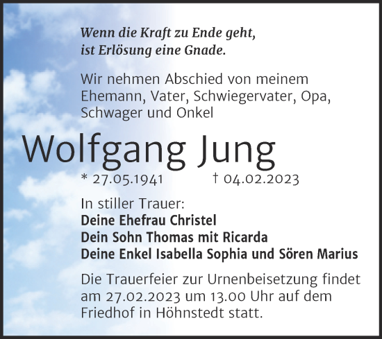 Traueranzeige von Wolfgang Jung von Mitteldeutsche Zeitung Halle/Saalkreis