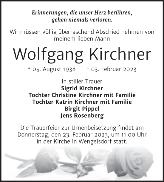 Traueranzeige von Wolfgang Kirchner von Trauerkombi Weißenfels
