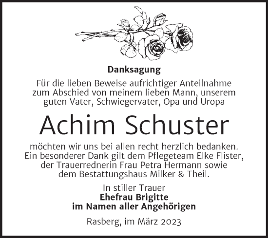 Traueranzeige von Achim Schuster von Trauerkombi Zeitz