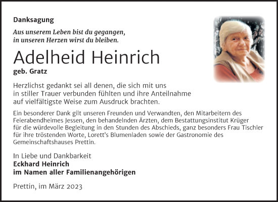 Traueranzeige von Adelheid Heinrich von Trauerkombi Wittenberg