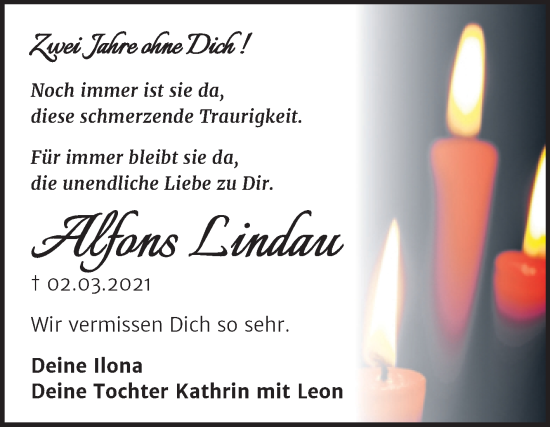 Traueranzeige von Alfons Lindau von Trauerkombi Köthen