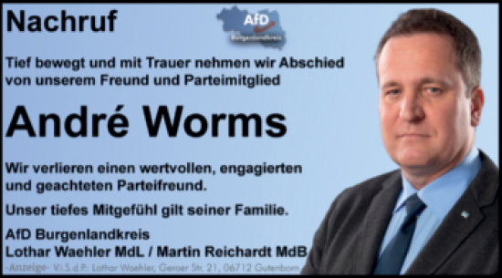 Traueranzeige von Andre Worms von Super Sonntag Zeitz