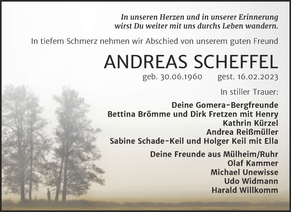  Traueranzeige für Andreas Scheffel vom 11.03.2023 aus Mitteldeutsche Zeitung Zeitz
