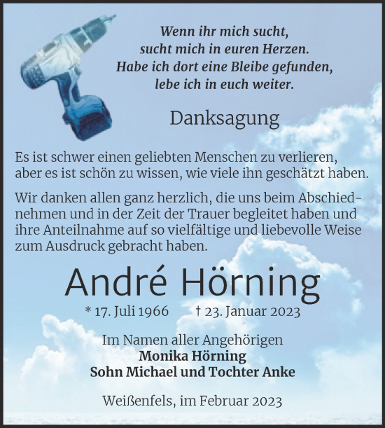 Traueranzeige von André Hörning von Trauerkombi Weißenfels