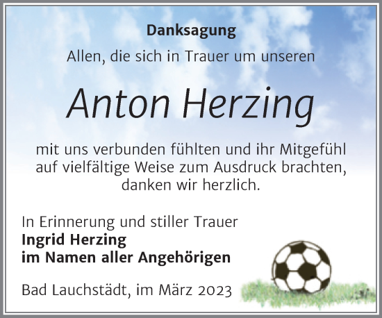 Traueranzeige von Anton Herzing von Trauerkombi Merseburg