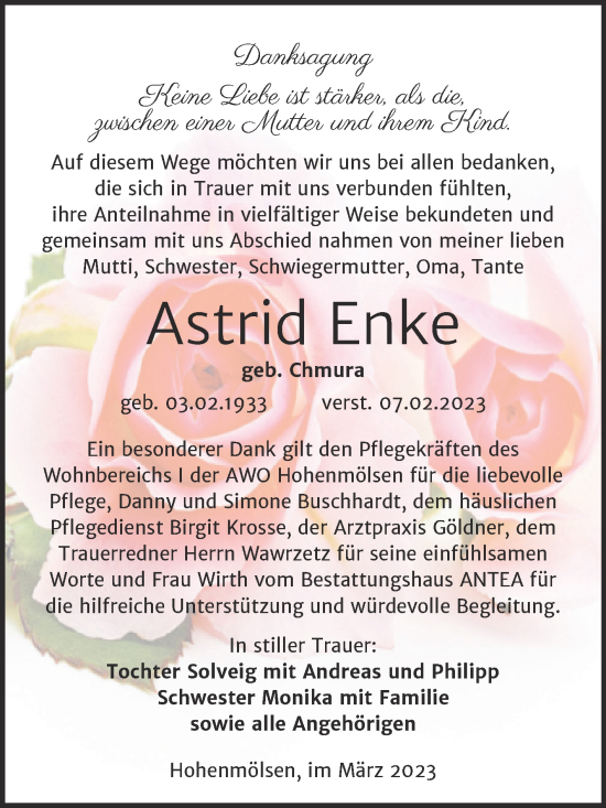 Traueranzeige von Astrid Enke von Trauerkombi Weißenfels