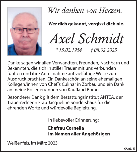 Traueranzeige von Axel Schmidt von Trauerkombi Weißenfels