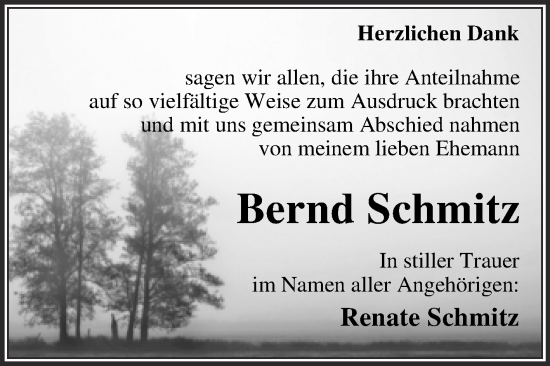 Traueranzeige von Bernd Schmitz von Trauerkombi Dessau