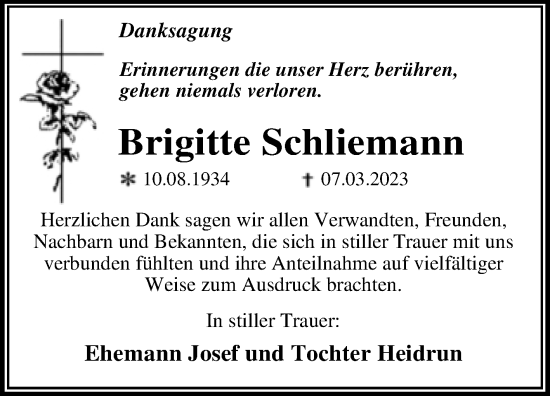 Traueranzeige von Brigitte Schliemann von Super Sonntag Wittenberg