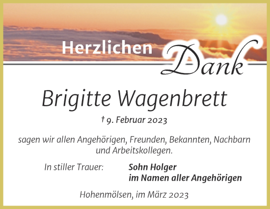 Traueranzeige von Brigitte Wagenbrett von Trauerkombi Weißenfels