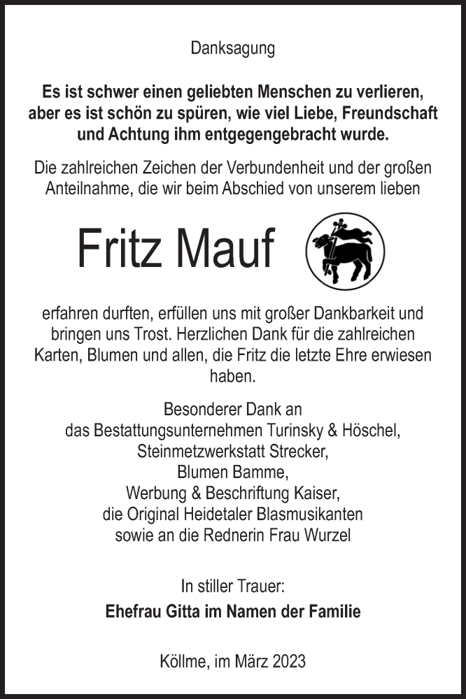  Traueranzeige für Fritz Mauf vom 18.03.2023 aus Mitteldeutsche Zeitung Halle/Saalkreis