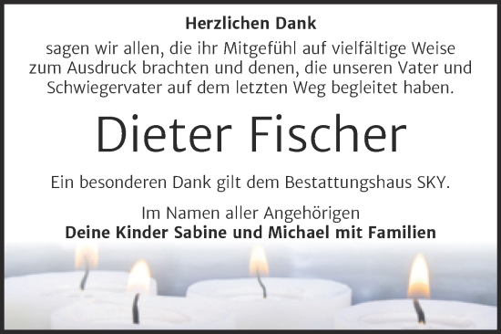 Traueranzeige von Dieter Fischer von Trauerkombi Wittenberg