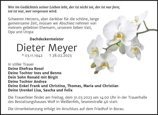 Traueranzeige von Dieter Meyer von Trauerkombi Weißenfels