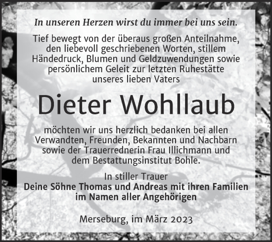 Traueranzeige von Dieter Wohllaub von Trauerkombi Merseburg