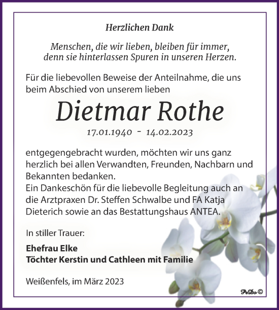 Traueranzeige von Dietmar Rothe von Trauerkombi Weißenfels