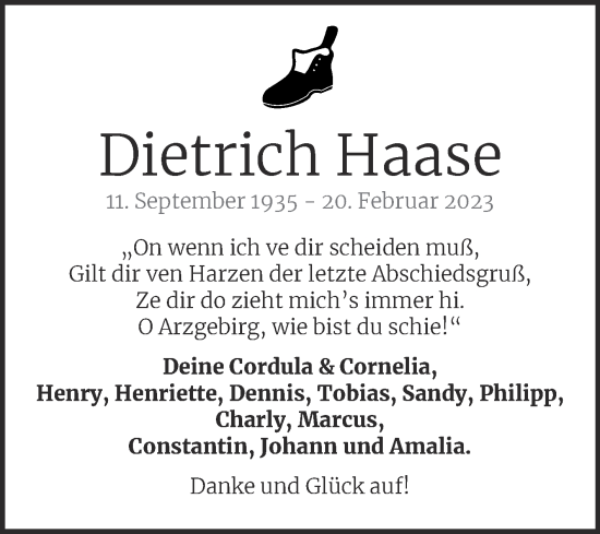 Traueranzeige von Dietrich Haase von Trauerkombi Weißenfels
