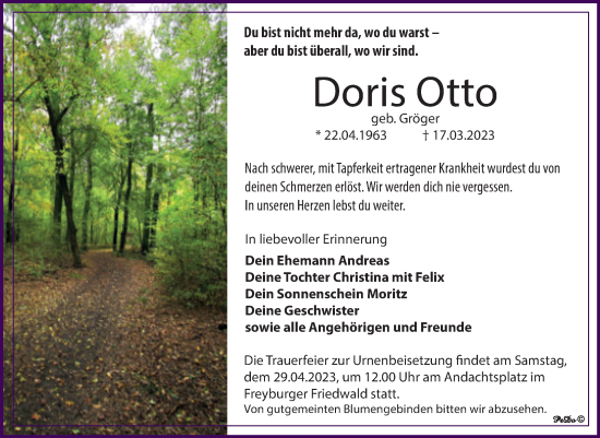 Traueranzeige von Doris Otto von Trauerkombi Zeitz