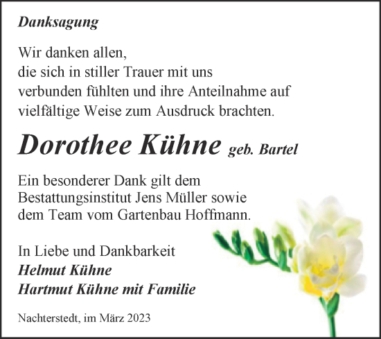 Traueranzeige von Dorothee Kühne von Trauerkombi Aschersleben