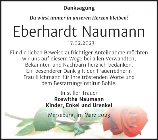 Traueranzeige von Eberhardt Naumann von Trauerkombi Merseburg