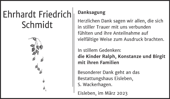 Traueranzeige von Ehrhardt Schmidt von Trauerkombi Mansfelder Land