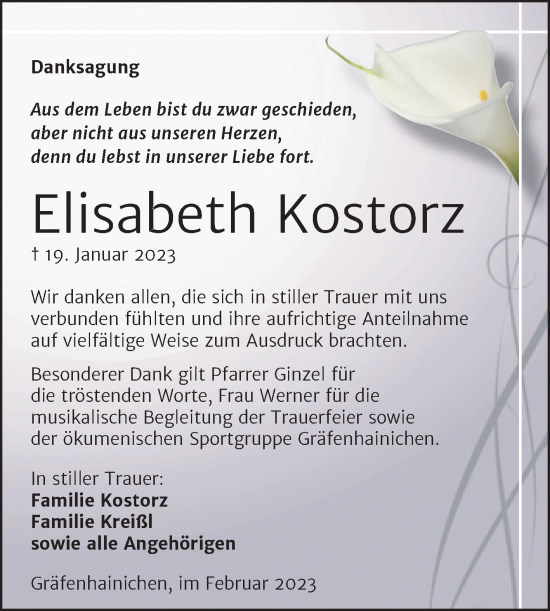 Traueranzeige von Elisabeth Kostorz von Trauerkombi Wittenberg