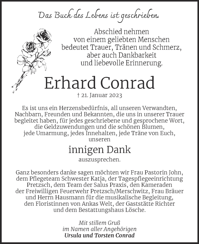  Traueranzeige für Erhard Conrad vom 04.03.2023 aus Trauerkombi Wittenberg
