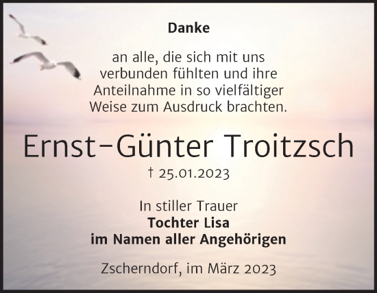 Traueranzeige von Ernst-Günter Troitzsch von Trauerkombi Bitterfeld