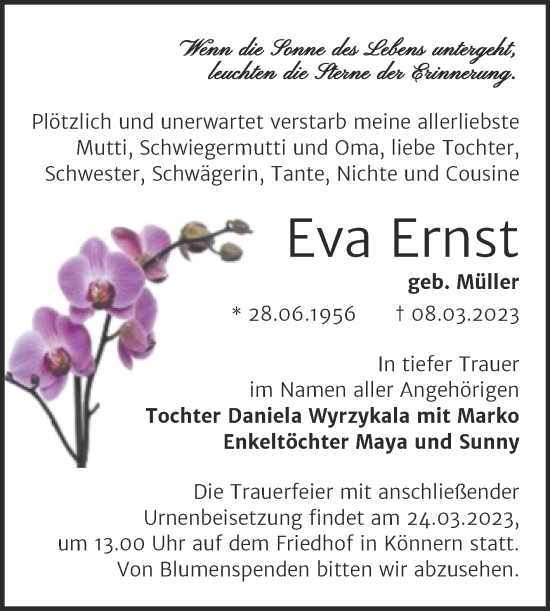 Traueranzeige von Eva Ernst von Trauerkombi Bernburg