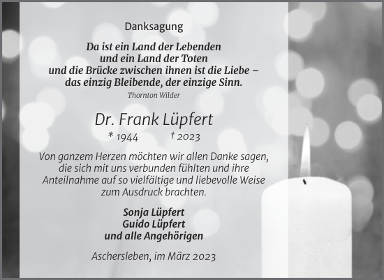 Traueranzeige von Frank Lüpfert von Trauerkombi Aschersleben