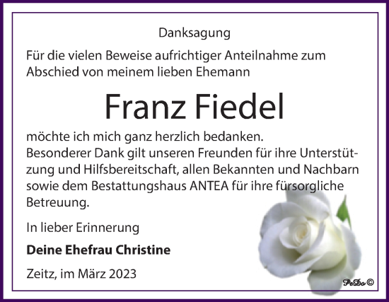 Traueranzeige von Franz Fiedel von Trauerkombi Zeitz
