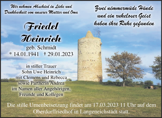 Traueranzeige von Friedel Heinrich von Trauerkombi Merseburg