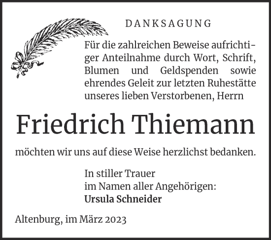Traueranzeige von Friedrich Thiemann von Trauerkombi Bernburg