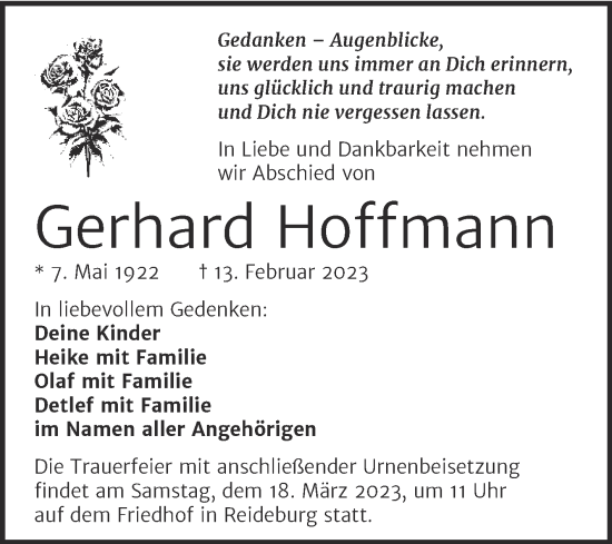 Traueranzeige von Gerhard Hoffmann von Mitteldeutsche Zeitung Halle/Saalkreis