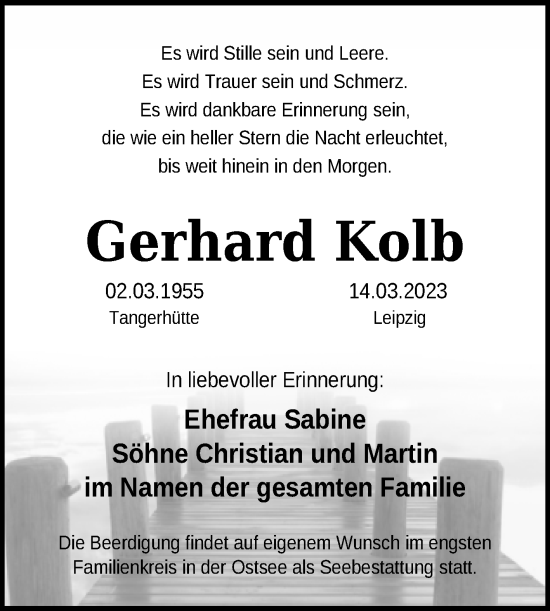 Traueranzeige von Gerhard Kolb von Mitteldeutsche Zeitung Halle/Saalkreis