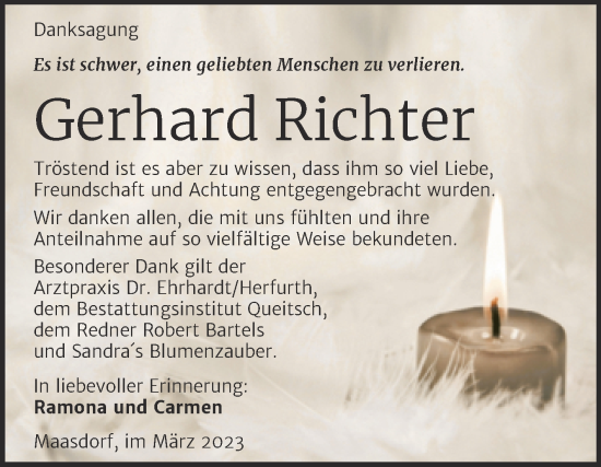 Traueranzeige von Gerhard Richter von Trauerkombi Köthen