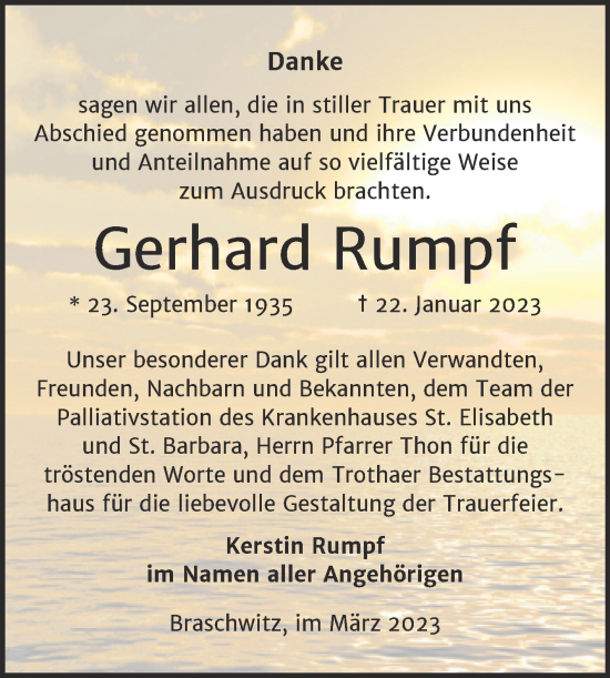 Traueranzeige von Gerhard Rumpf von Mitteldeutsche Zeitung Halle/Saalkreis