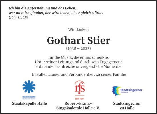 Traueranzeige von Gothart Stier von Mitteldeutsche Zeitung Halle/Saalkreis