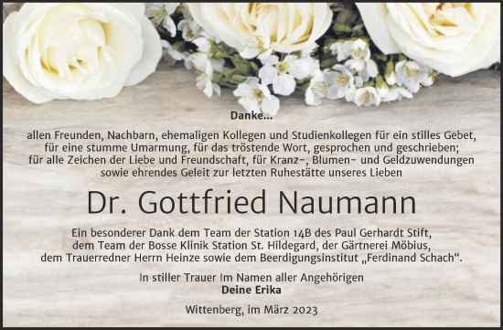 Traueranzeige von Gottfried Naumann von Trauerkombi Wittenberg