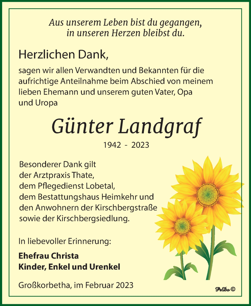  Traueranzeige für Günter Landgraf vom 01.03.2023 aus Trauerkombi Weißenfels