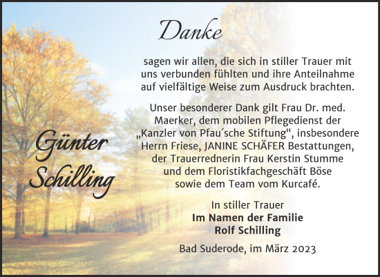 Traueranzeige von Günter Schilling von Trauerkombi Quedlinburg