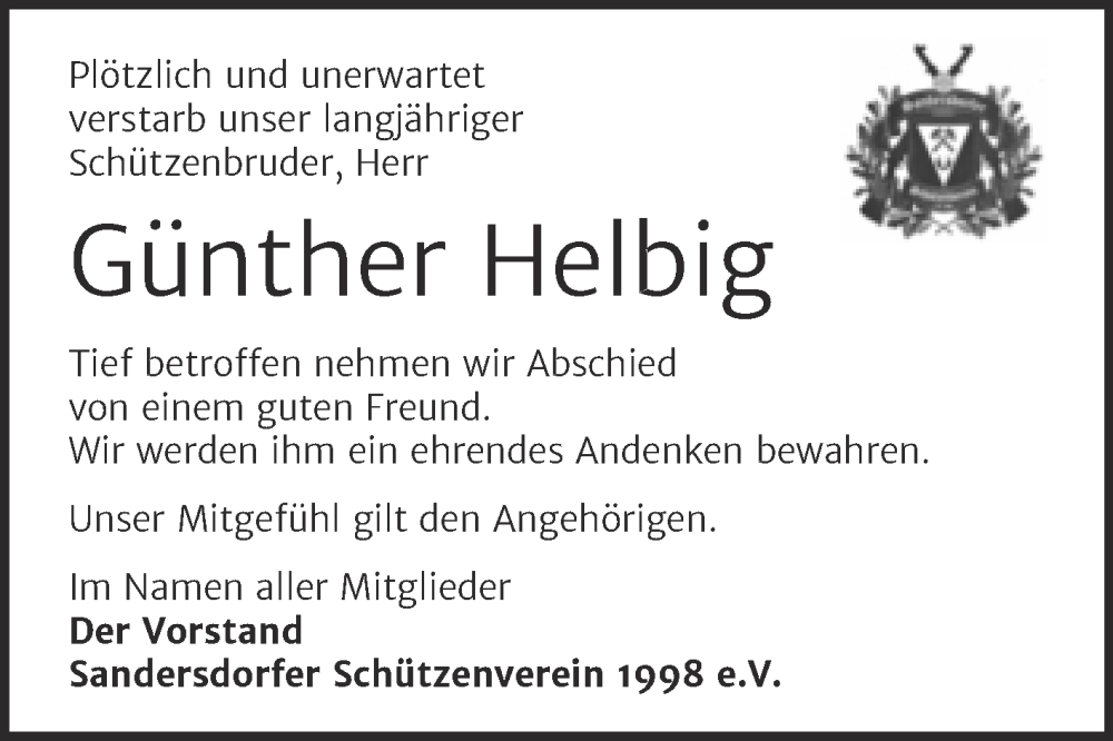  Traueranzeige für Günther Helbig vom 29.03.2023 aus Wochenspiegel Bitterfeld