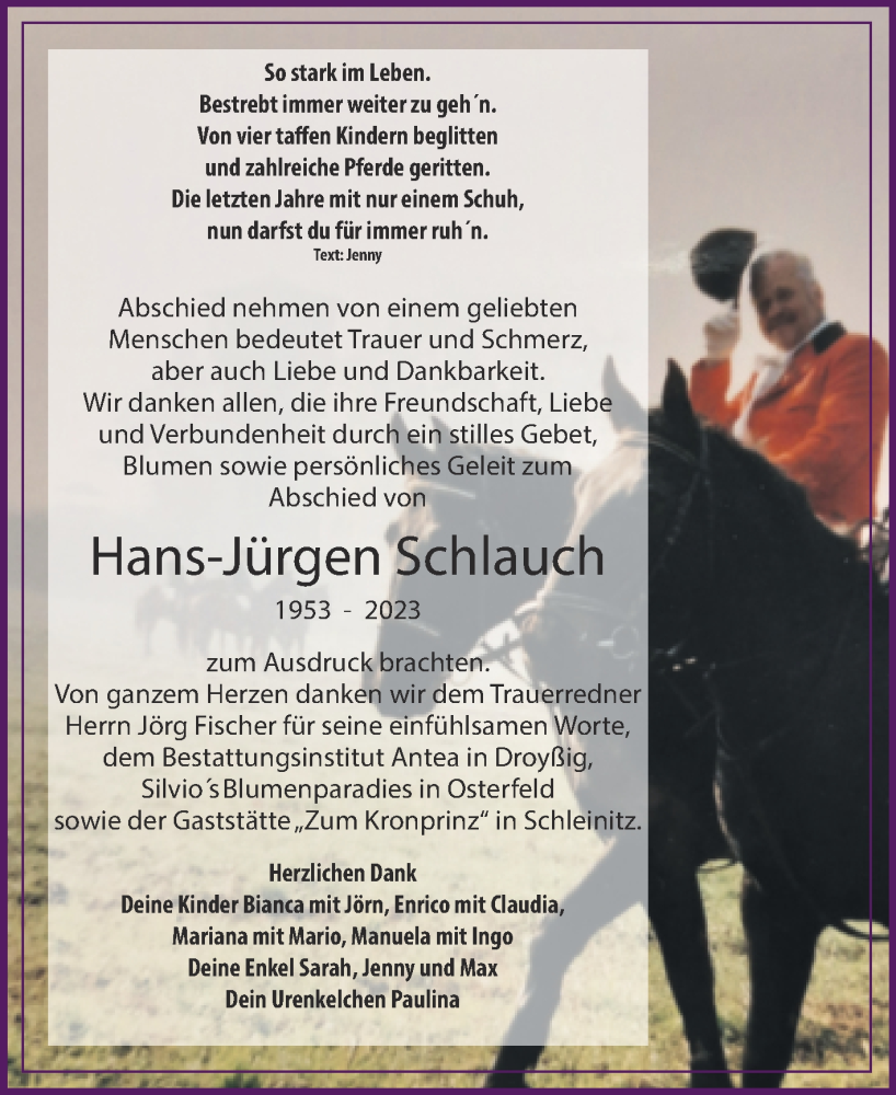  Traueranzeige für Hans-Jürgen Schlauch vom 04.03.2023 aus Trauerkombi Zeitz