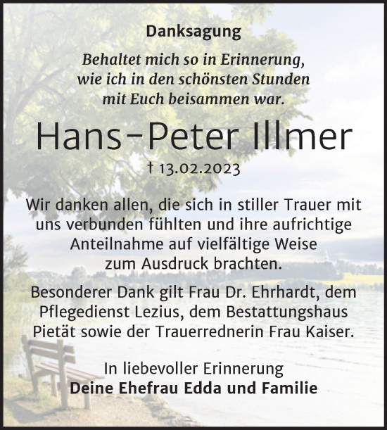 Traueranzeige von Hans-Peter Illmer von Trauerkombi Köthen
